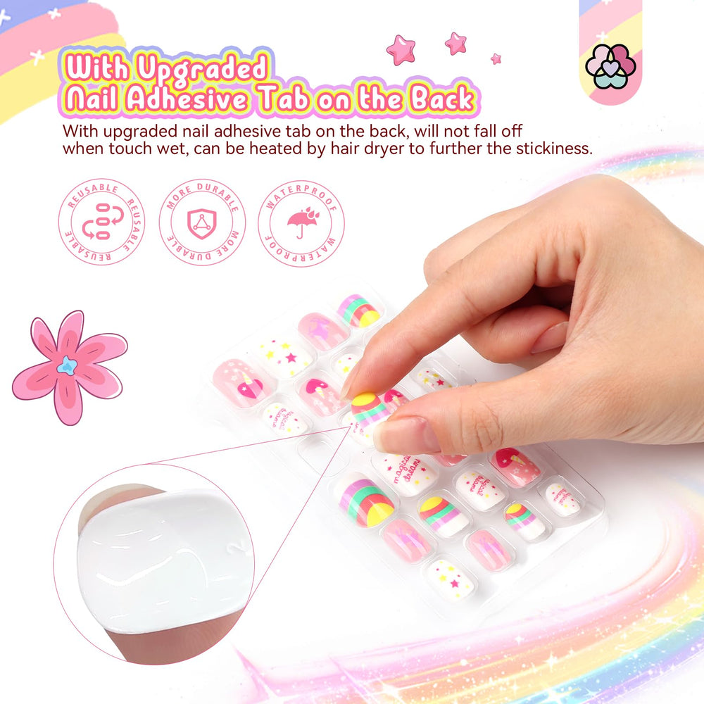 SAVILAND kids press-on nails color palette pink white purple for playful daily styles.