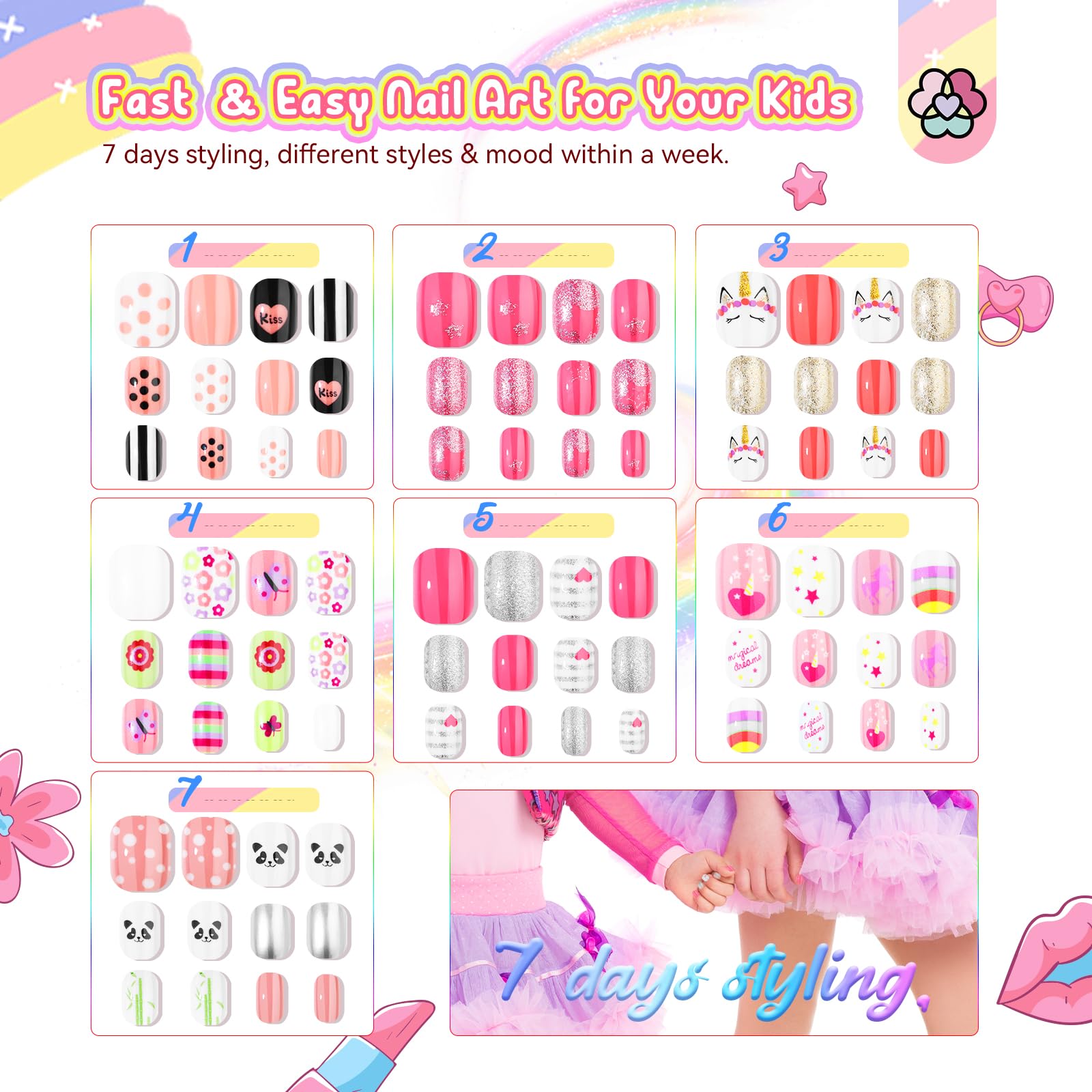 SAVILAND kids press-on nails DIY art collection lets kids customize looks safely at home.