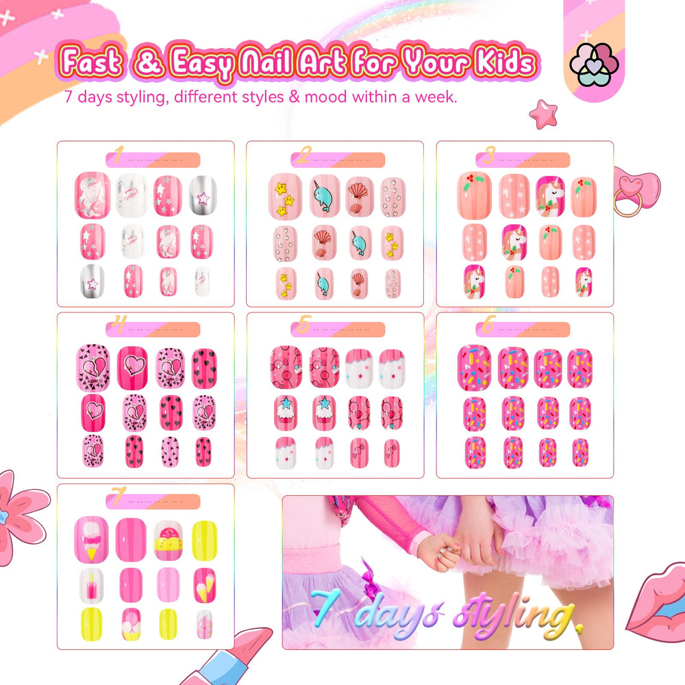 SAVILAND kids press-on nails with stable wear design stay on during play.