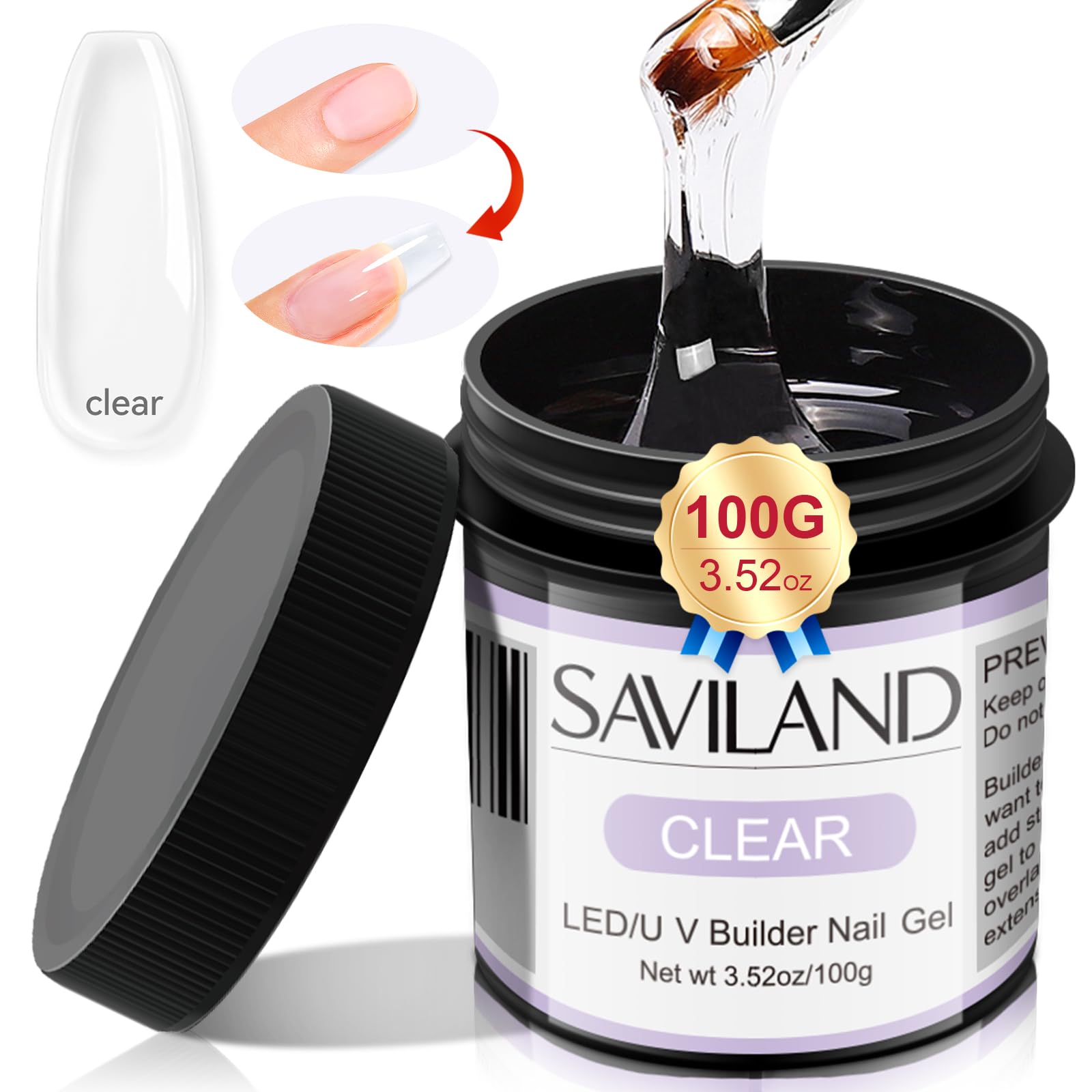 SAVILAND LED & UV Builder Gel bottle clear shows a high-gloss, long-lasting finish