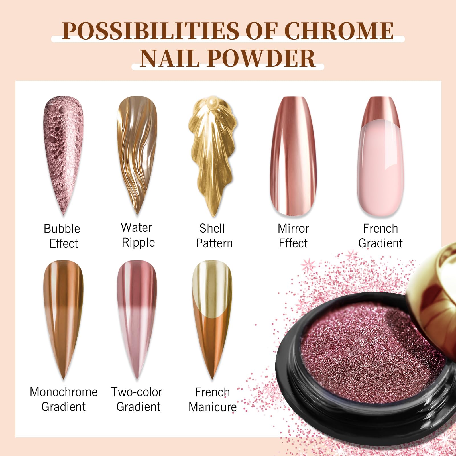 SAVILAND metallic gold chrome powder for bold gel nail accents