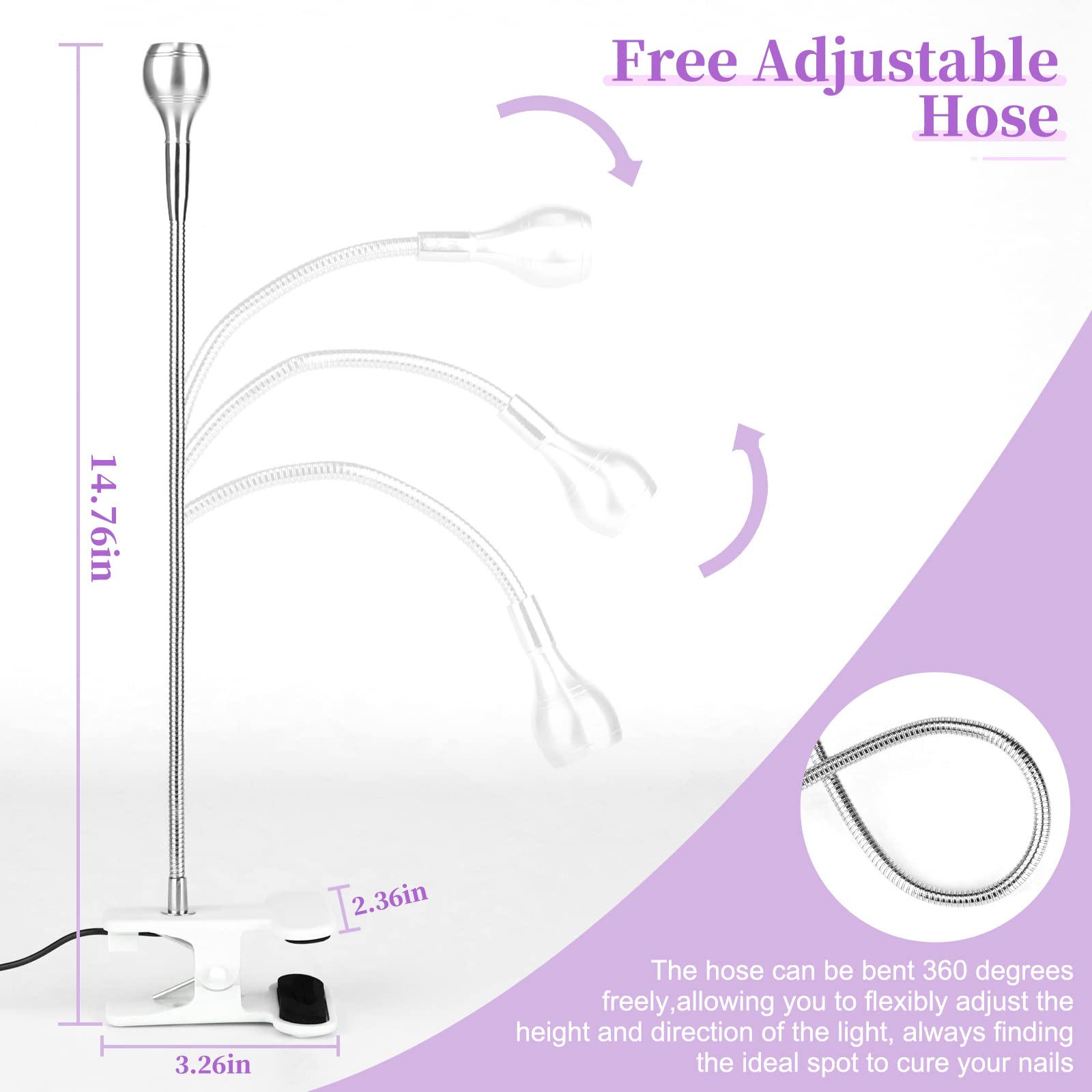 SAVILAND mini nail LED lamp 360-degree hose for flexible positioning.