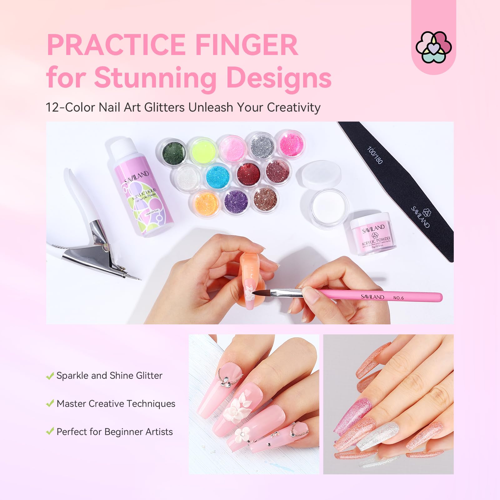 SAVILAND 12-color glitter – creative designs with sparkling finishes.