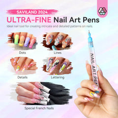 SAVILAND Nail Art Pen 0.5mm tip close-up for fine line work.