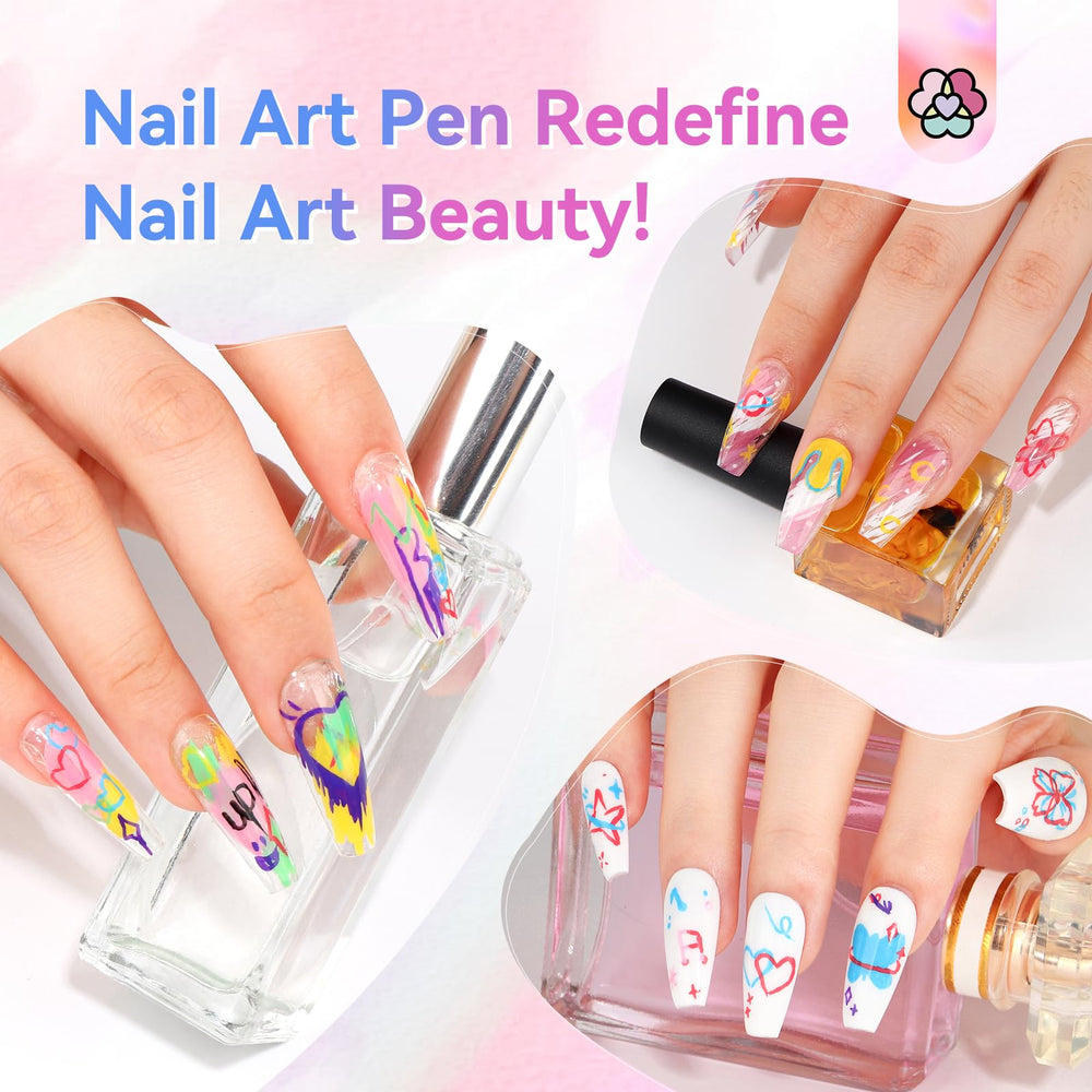 SAVILAND Nail Art Pens fine-tip drawing demonstrates precise lines for dots and stripes.