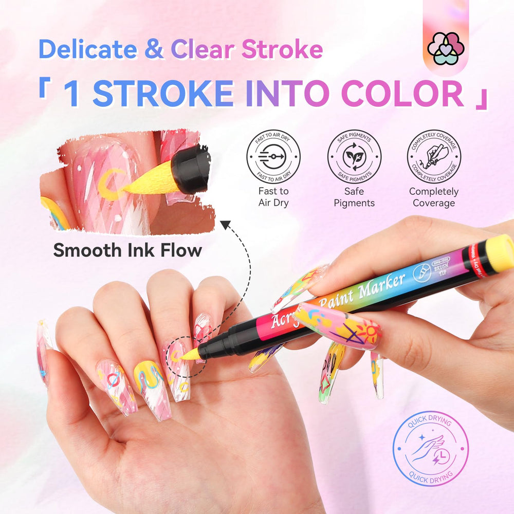 SAVILAND Nail Art Pens home-diy designs illustrate versatile use for dots, stripes, and lettering.