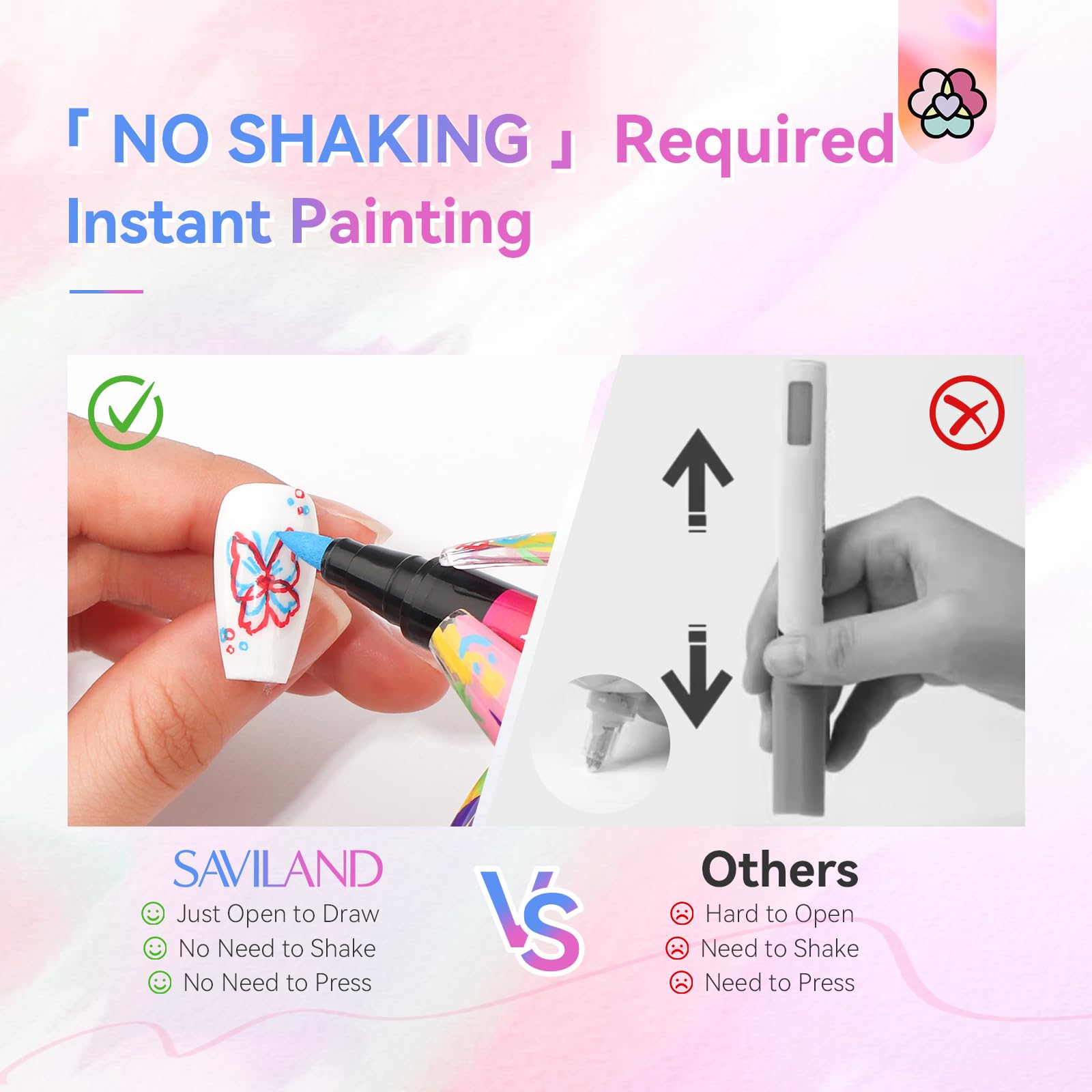 SAVILAND Nail Art Pens quick-drying feature enables precise application during home nail art.