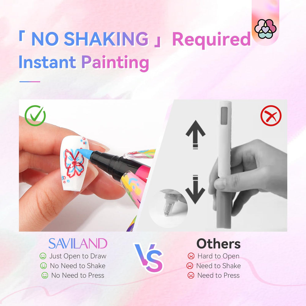 SAVILAND Nail Art Pens quick-drying feature enables precise application during home nail art.