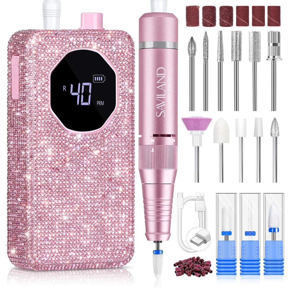 SAVILAND nail drill 40000rpm front view shows powerful speed for fast acrylic removal.