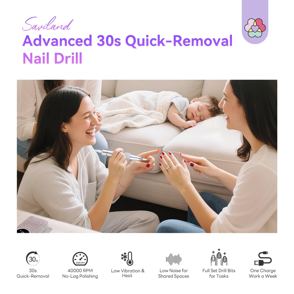 SAVILAND nail drill ergonomic handle for comfortable grip during extended sessions.