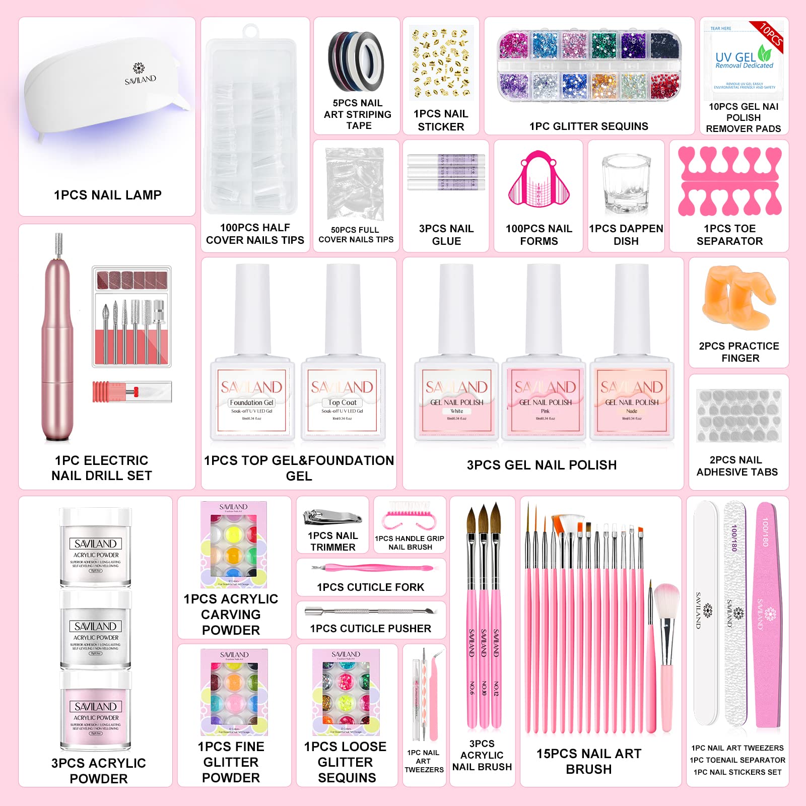 SAVILAND nail drill kit 6-bits close-up enables precise prep and shaping.