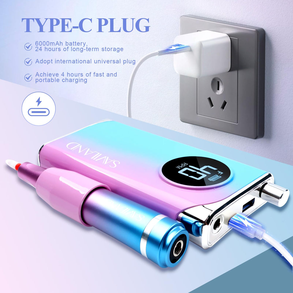 SAVILAND Type-C charging with clear LCD display helps monitor speed.