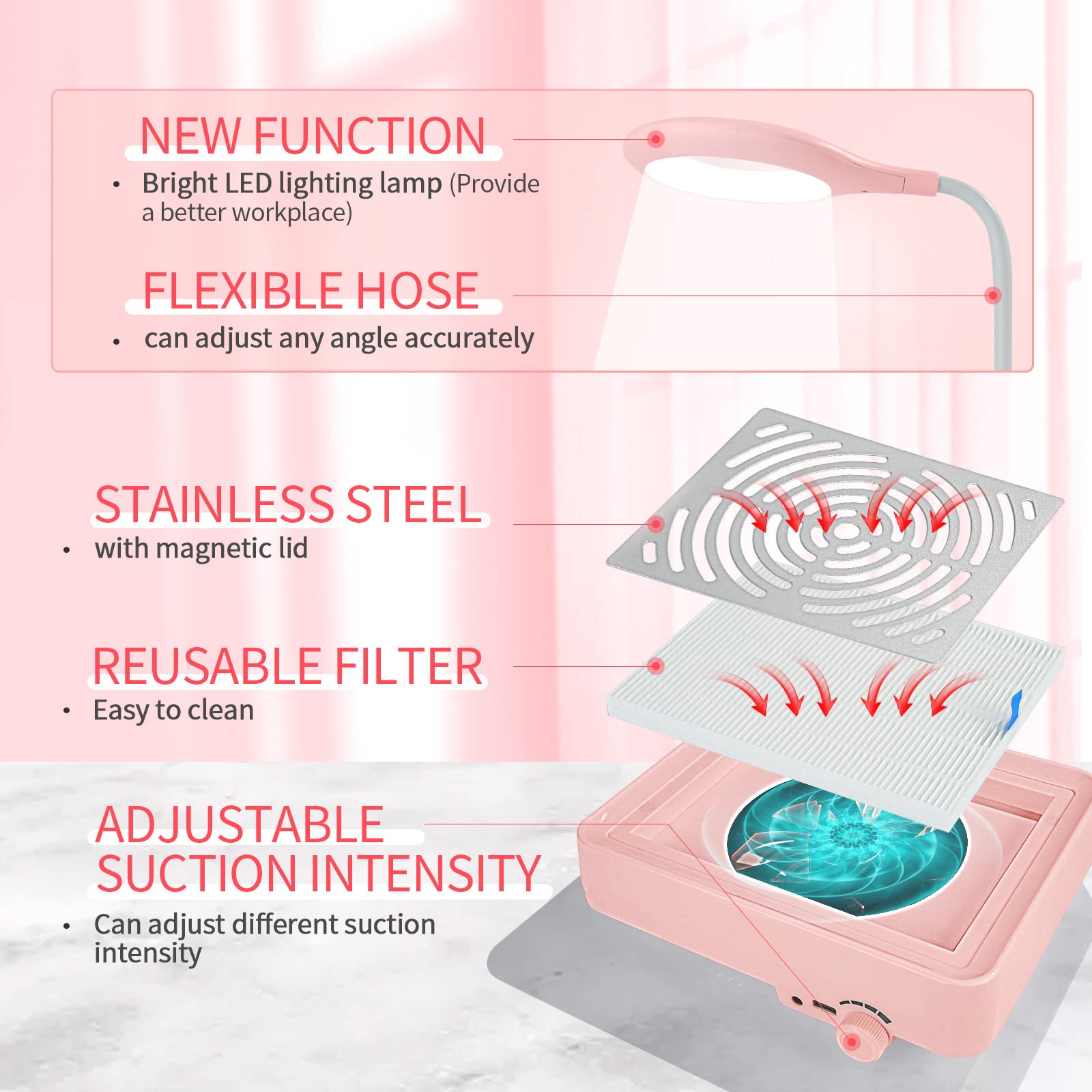 SAVILAND Nail Dust Collector quiet operation minimizes workplace noise.