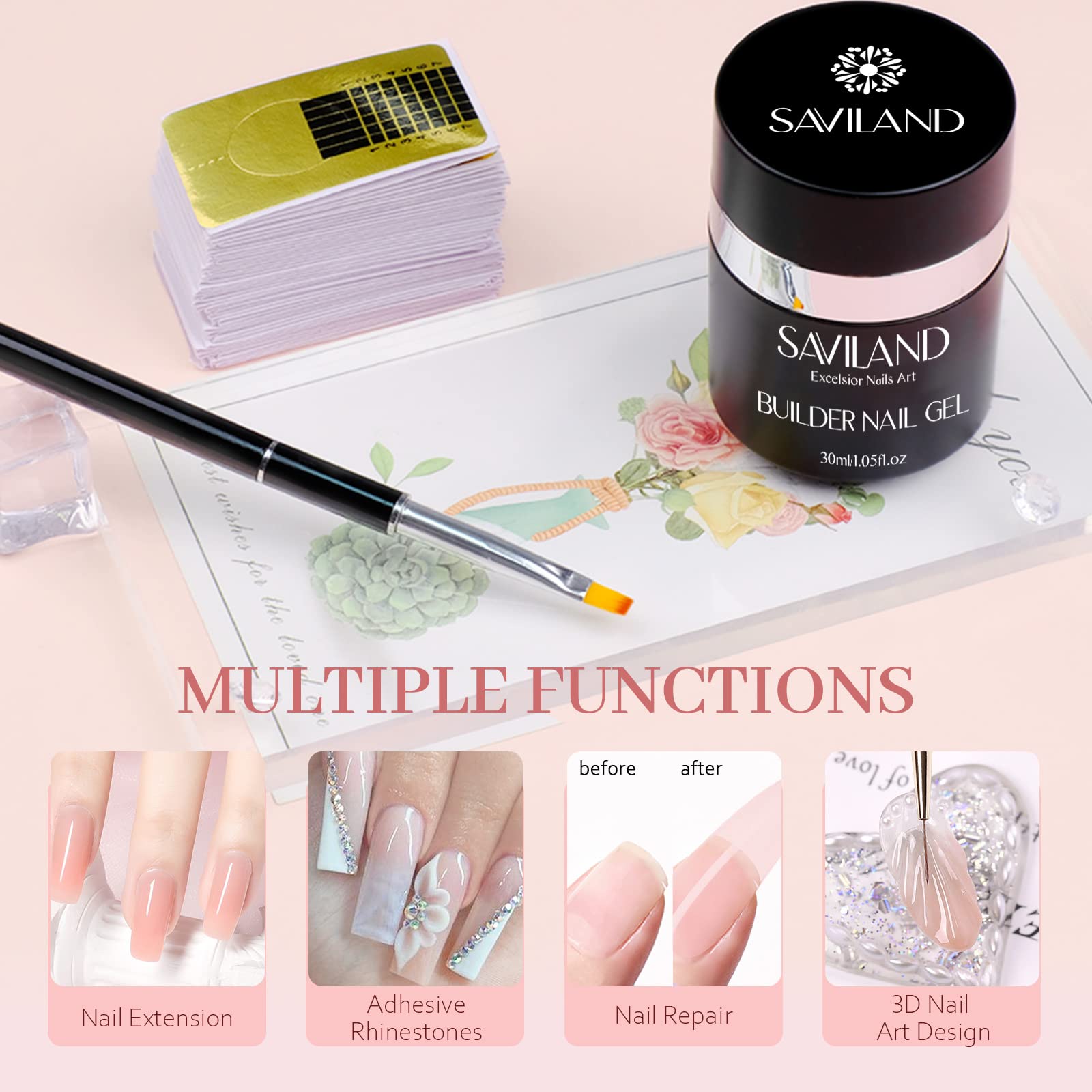 SAVILAND 100pcs nail-forms demonstrate versatile options for shaping extensions.