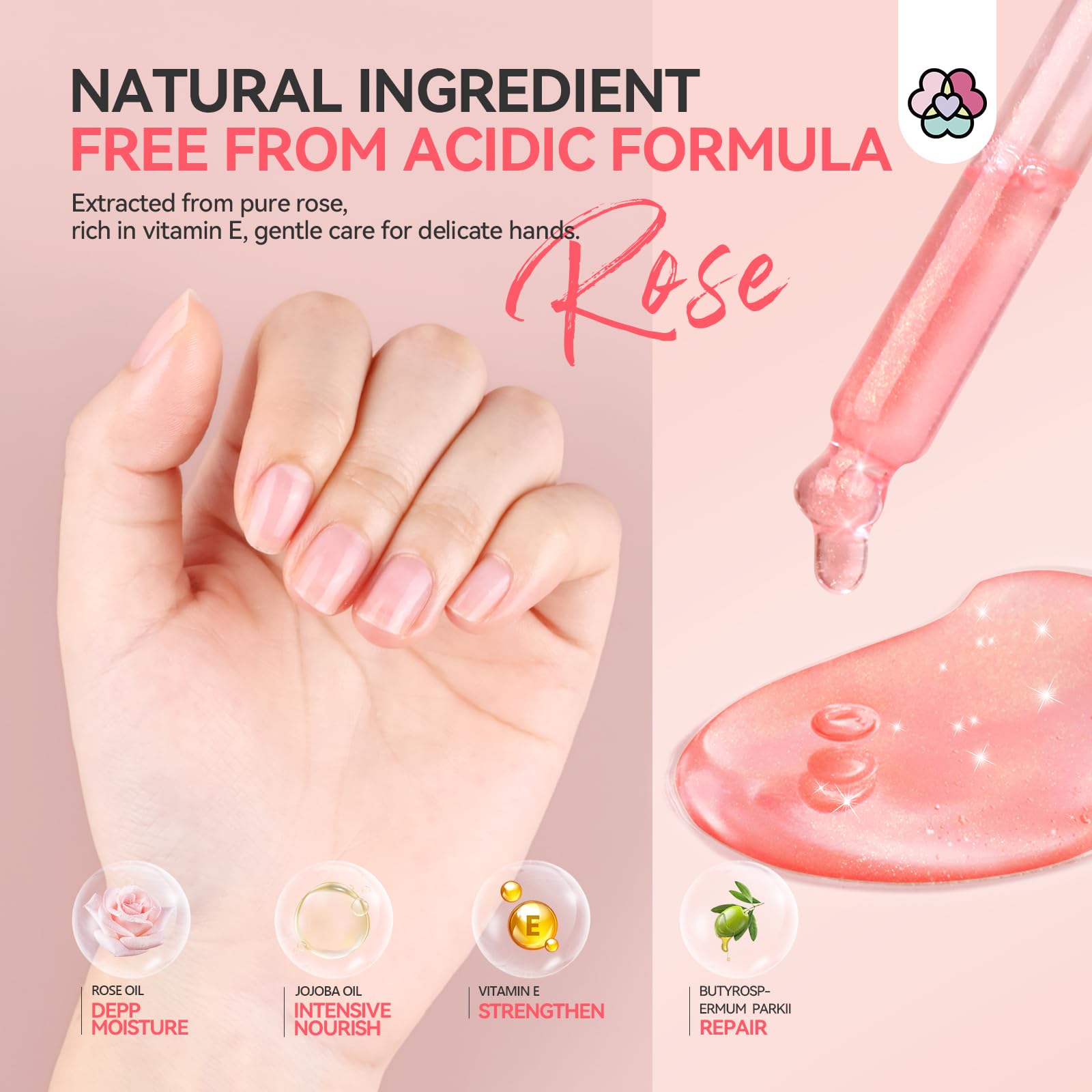 SAVILAND nail growth oil with rose and jojoba nourishes nails.