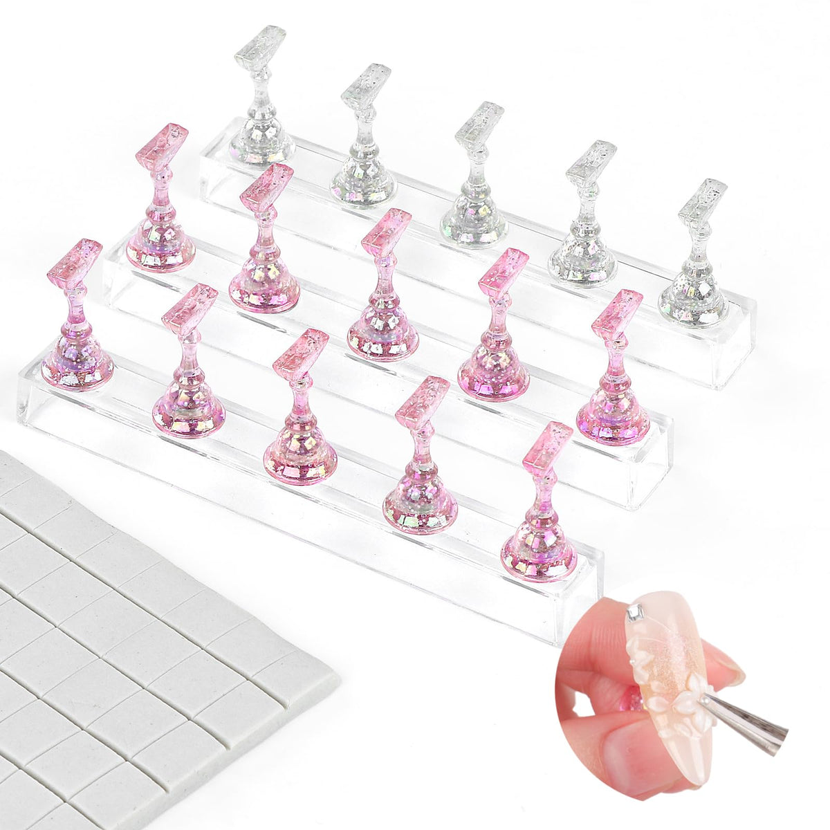 SAVILAND nail holder with three magnetic bases keeps tips steady during application.