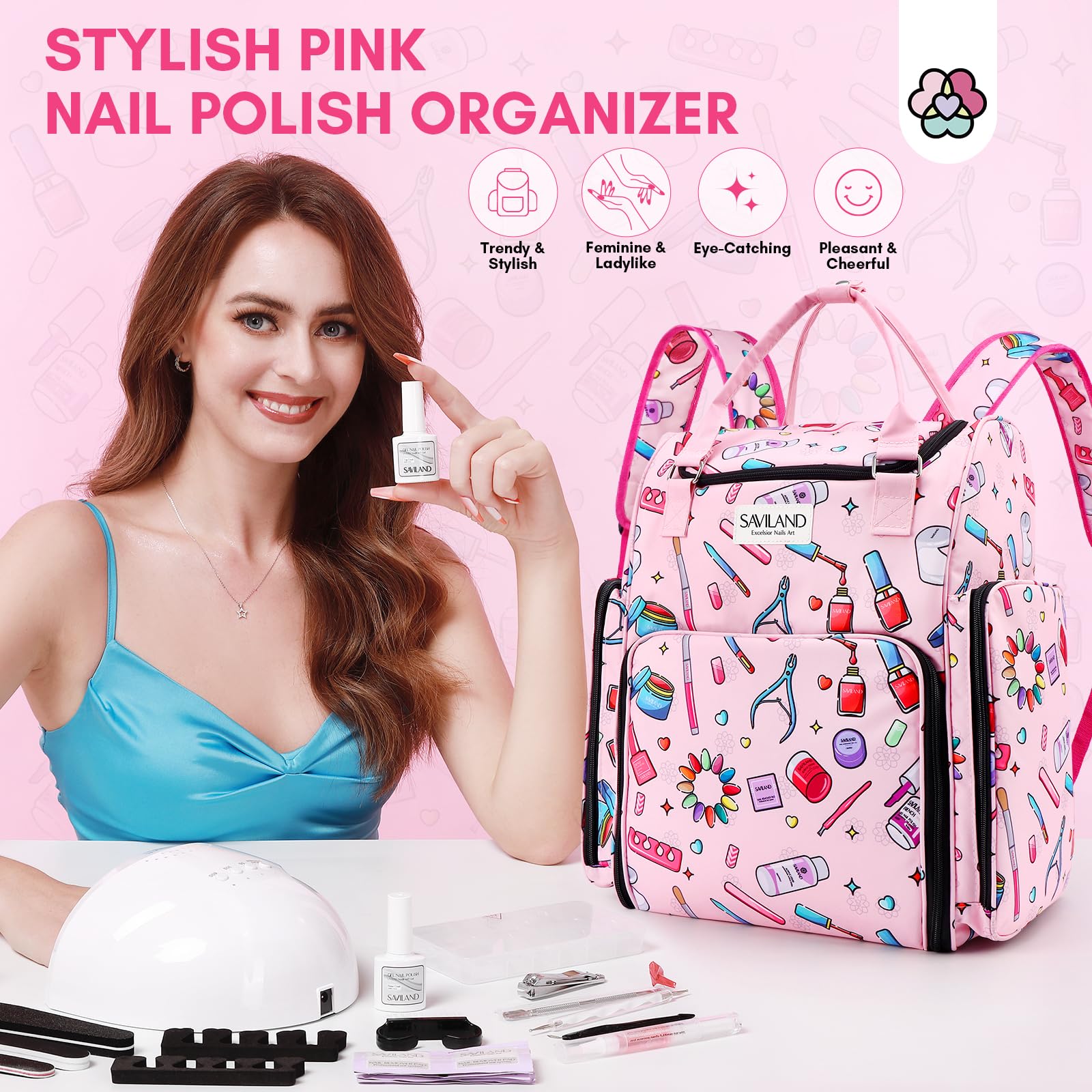 SAVILAND nail polish organizer bag removable-cases store up to 80 bottles neatly