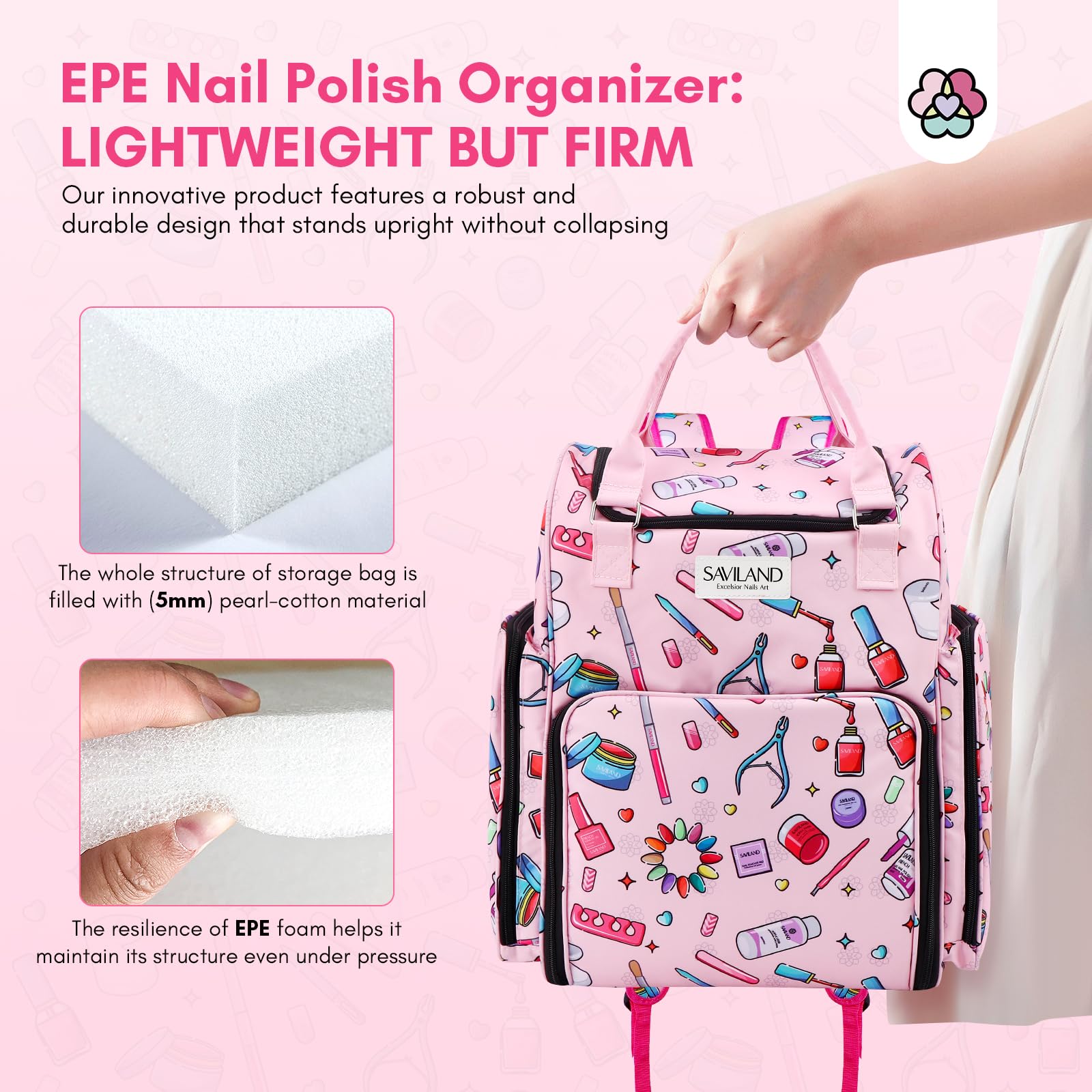 SAVILAND nail polish organizer bag travel-ready design with handle and strap for portability
