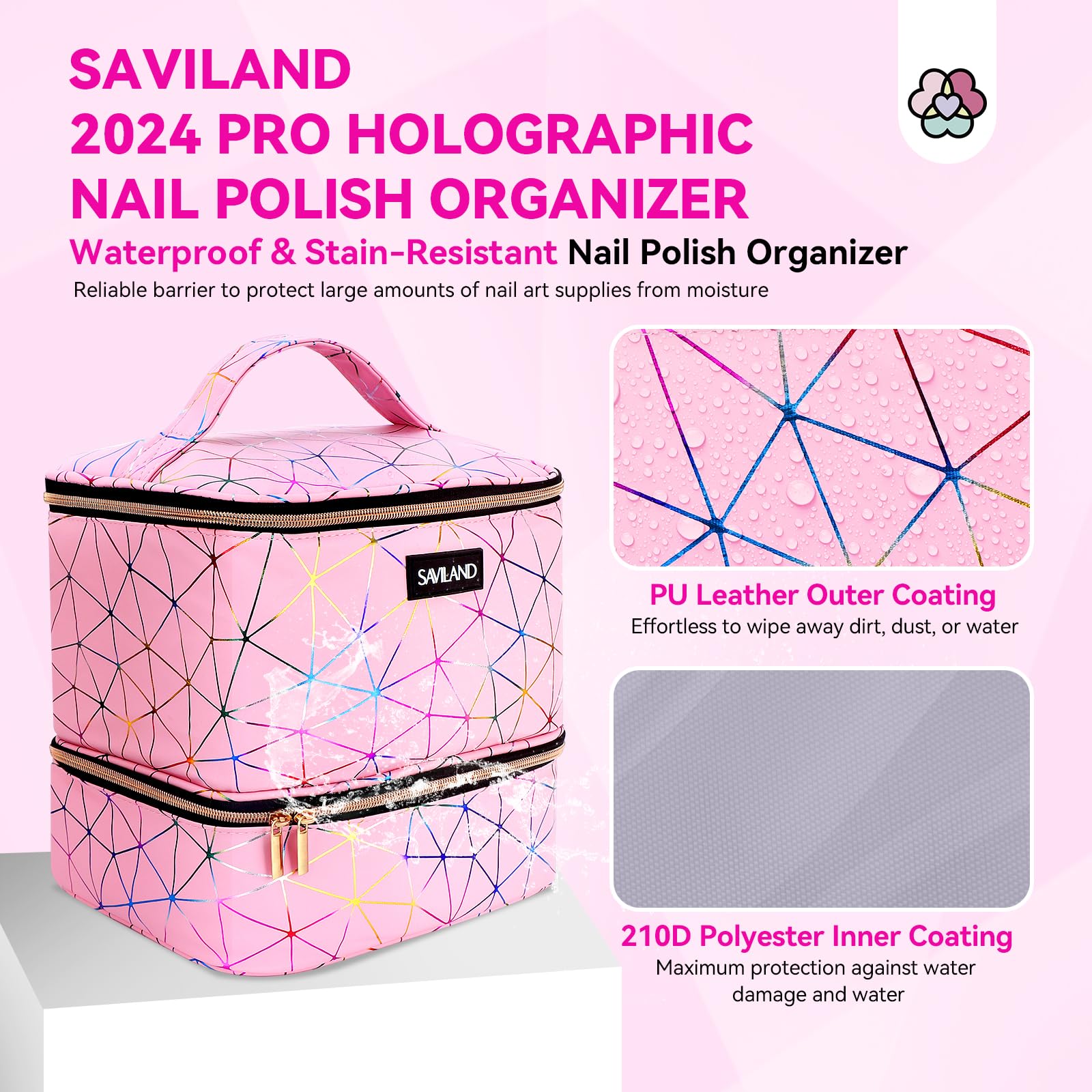 SAVILAND water-resistant material protects contents during travel.