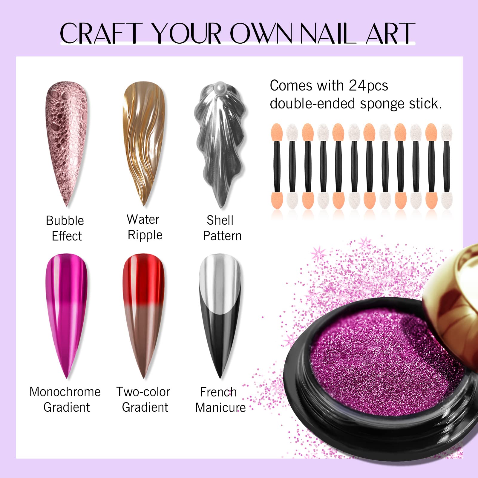 SAVILAND chrome powder with UV gel compatibility for long-lasting shine.