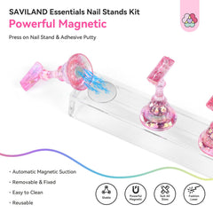 SAVILAND nail stand displaying 15 tips for easy drying and showcasing designs.