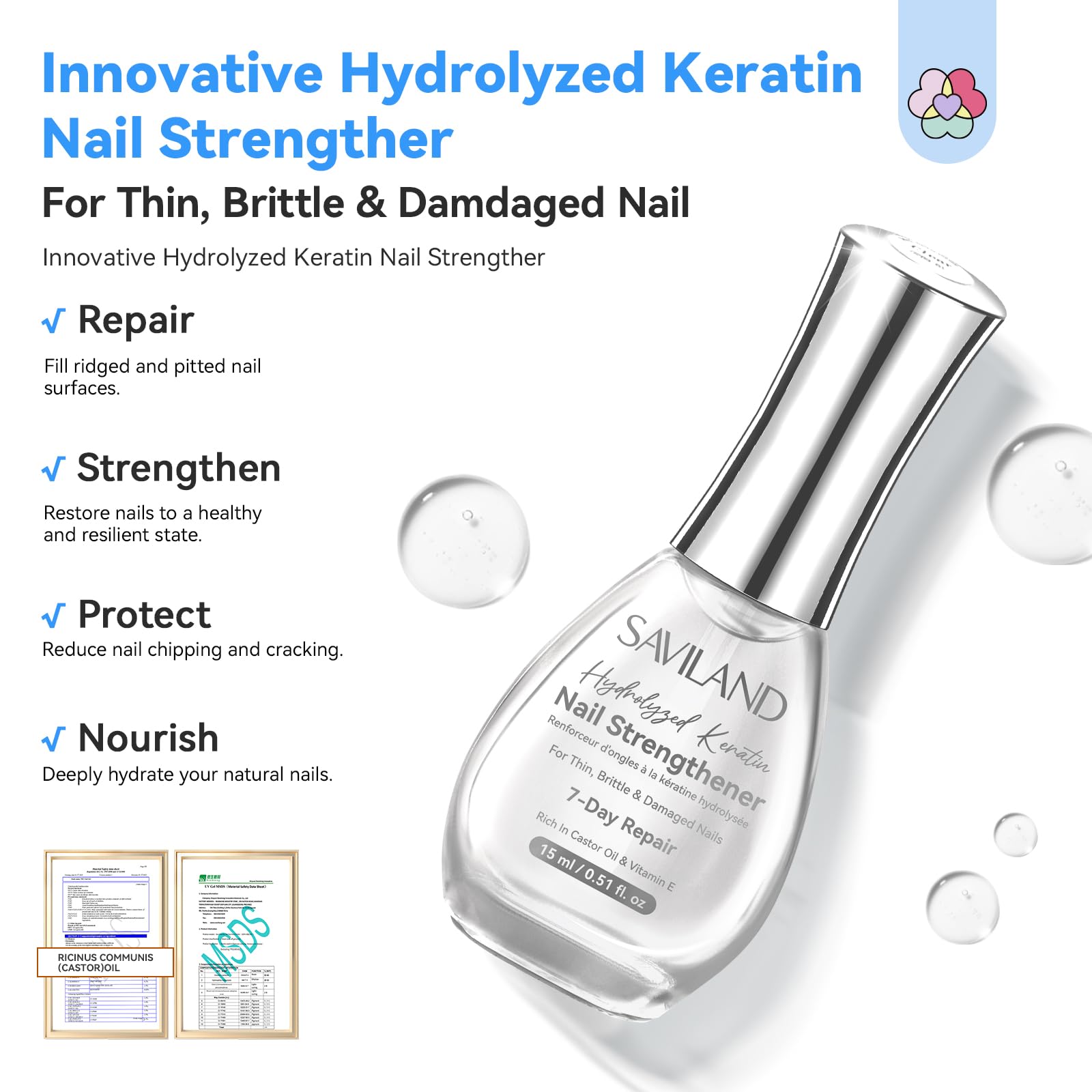 SAVILAND Nail Strengthener clear formula swirls highlighting quick-dry action
