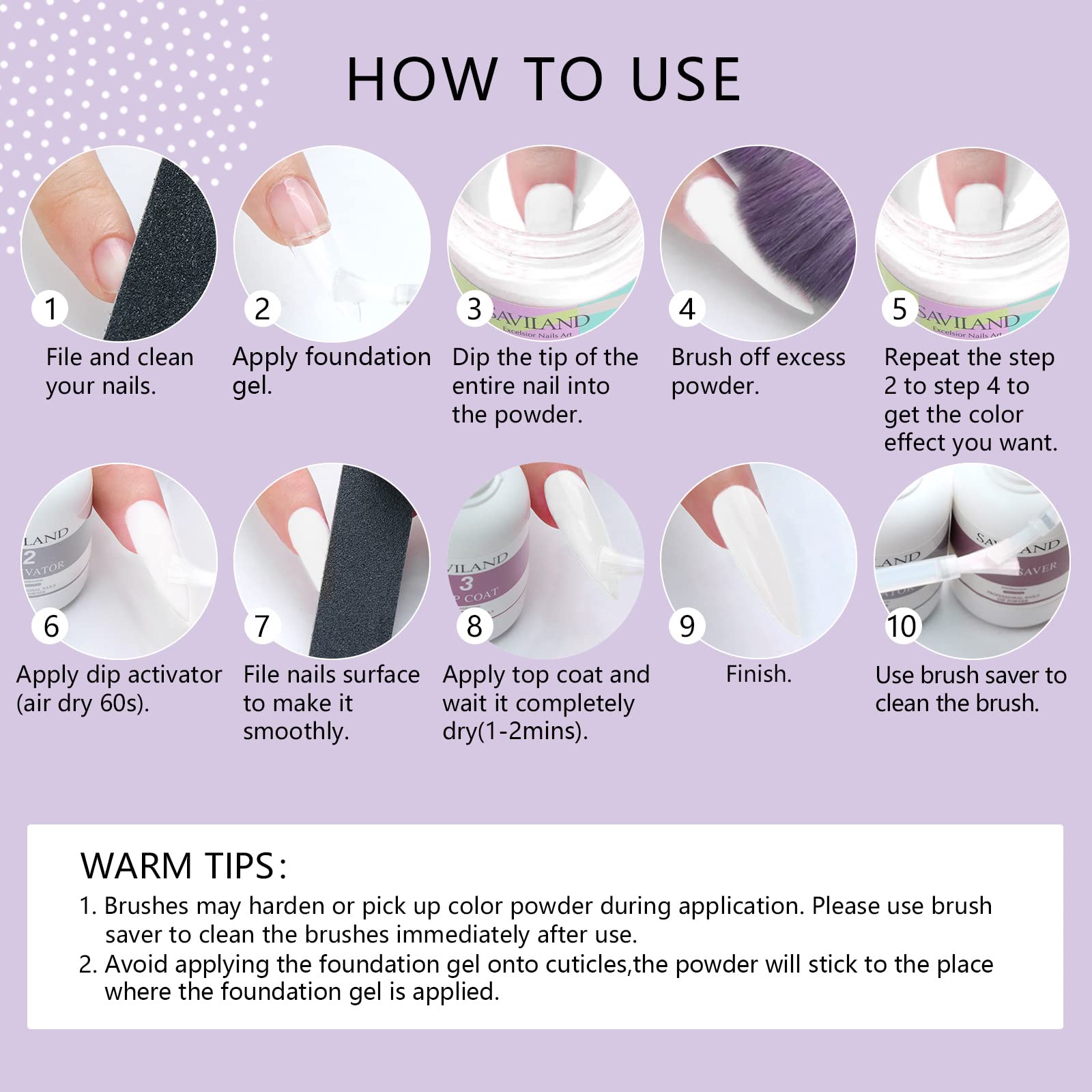SAVILAND Nude Dip Powder kit contents for beginner manicure