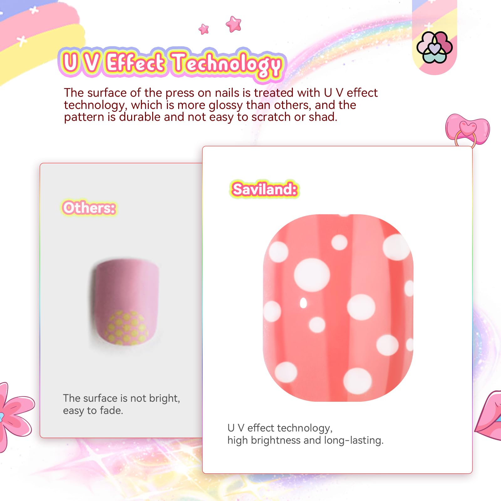 SAVILAND press-on nails safe materials BPA-free ensure comfortable wear for children.