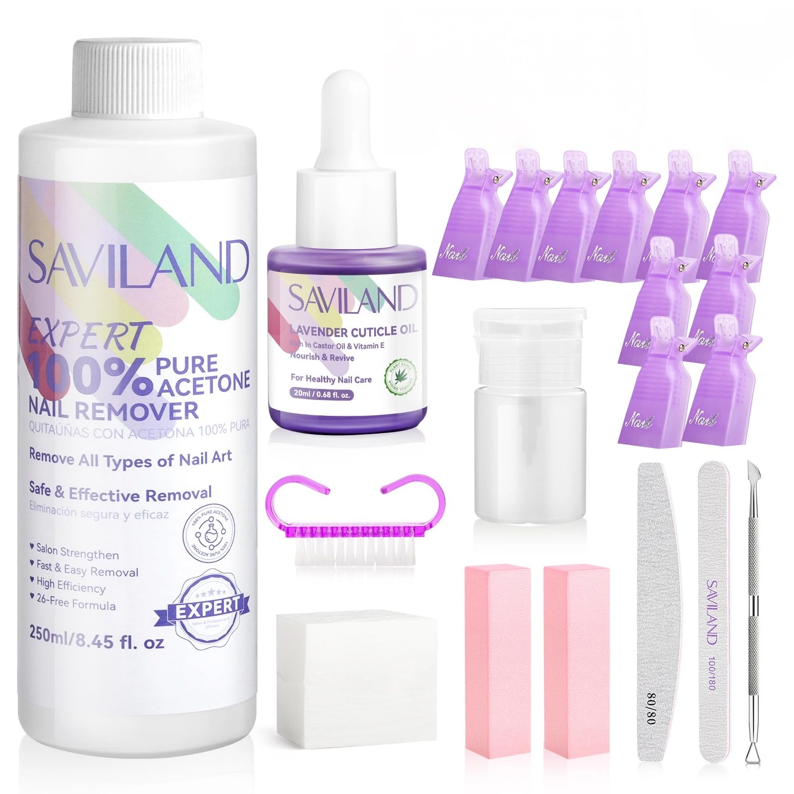 SAVILAND Pure Acetone Nail Polish Remover Bottle enables quick, gentle polish removal at home