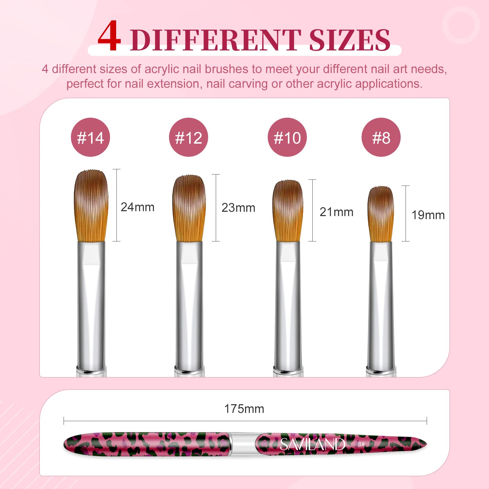 SAVILAND high-density synthetic bristles deliver smooth, streak-free acrylic results.