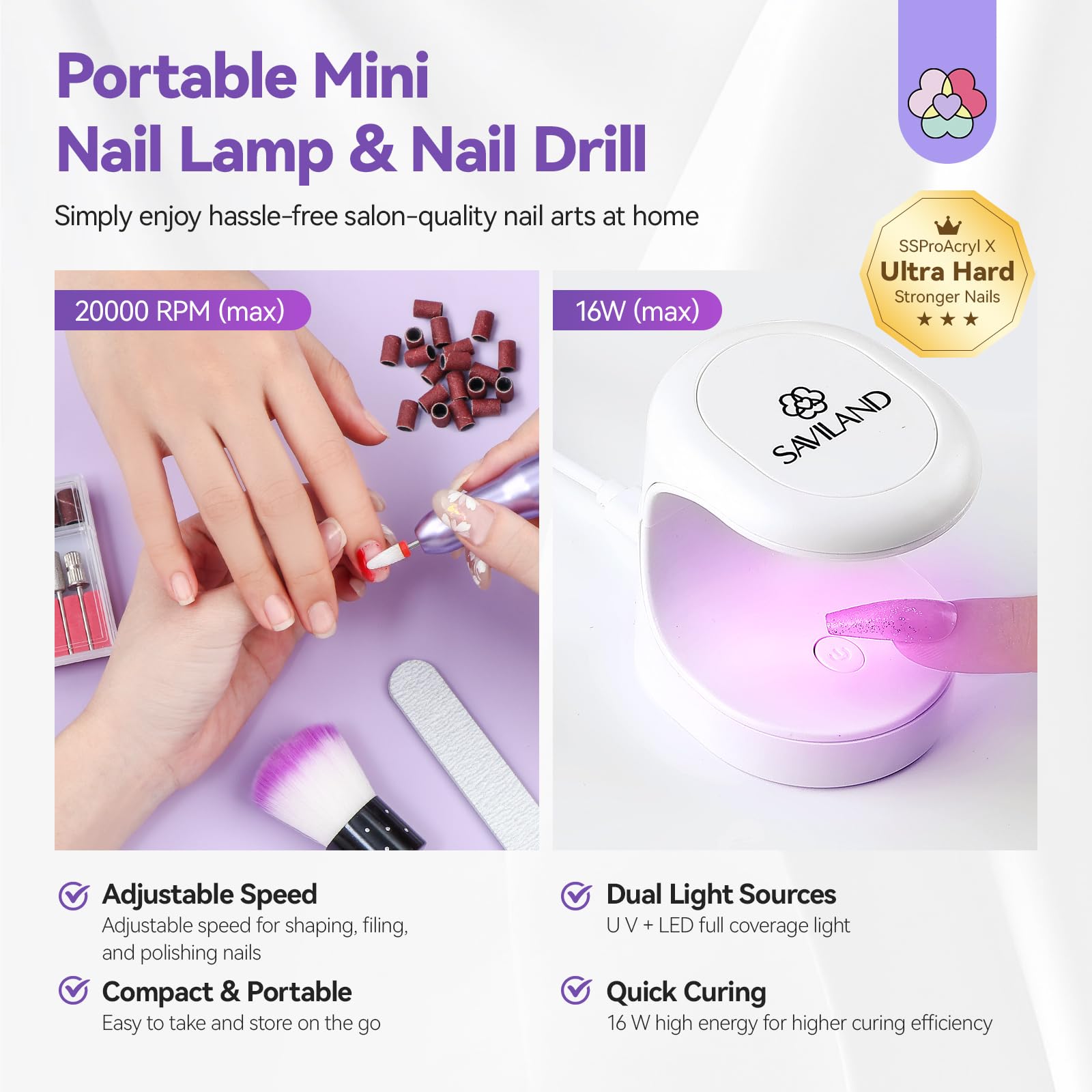 SAVILAND UV lamp in use curing gel nails for a professional shine.