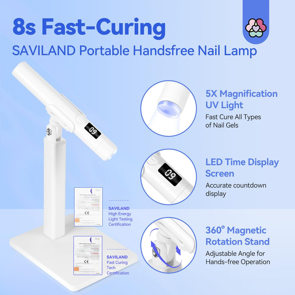 SAVILAND White 9W LED Nail Light handheld use for on-the-go curing