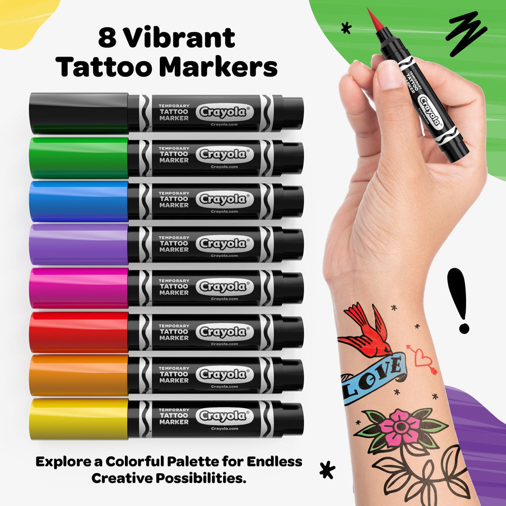 Savvi Crayola 8ct tattoo markers fine-tip detail for precise tattoos and doodles.