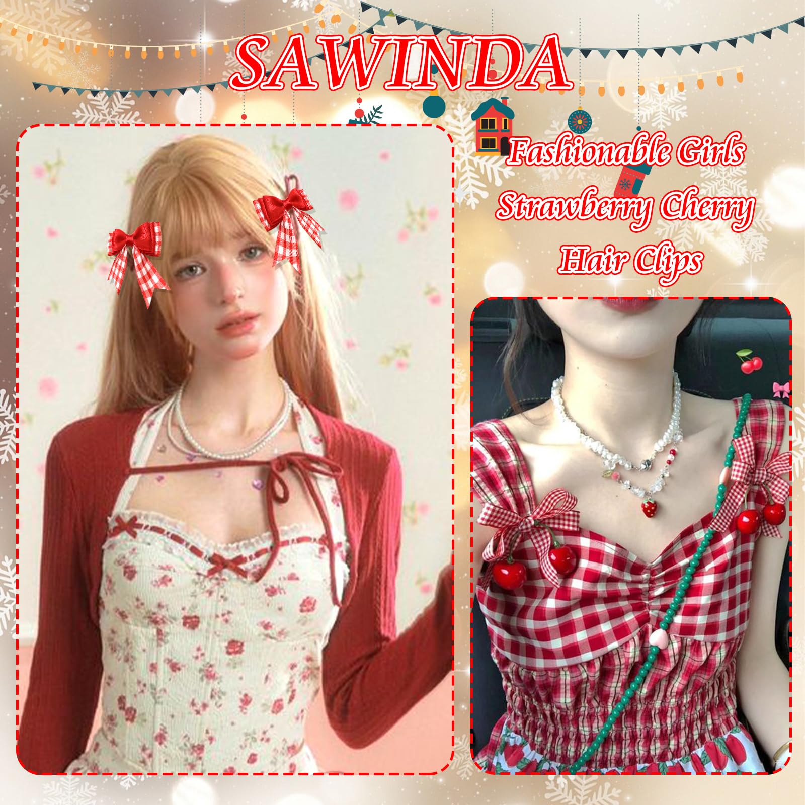 SAWINDA strawberry-cherry-bow-clip packaging-shot showcases gift-ready set