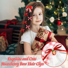 SAWINDA strawberry-cherry-bow-clip red-gingham-bow versatile styling option