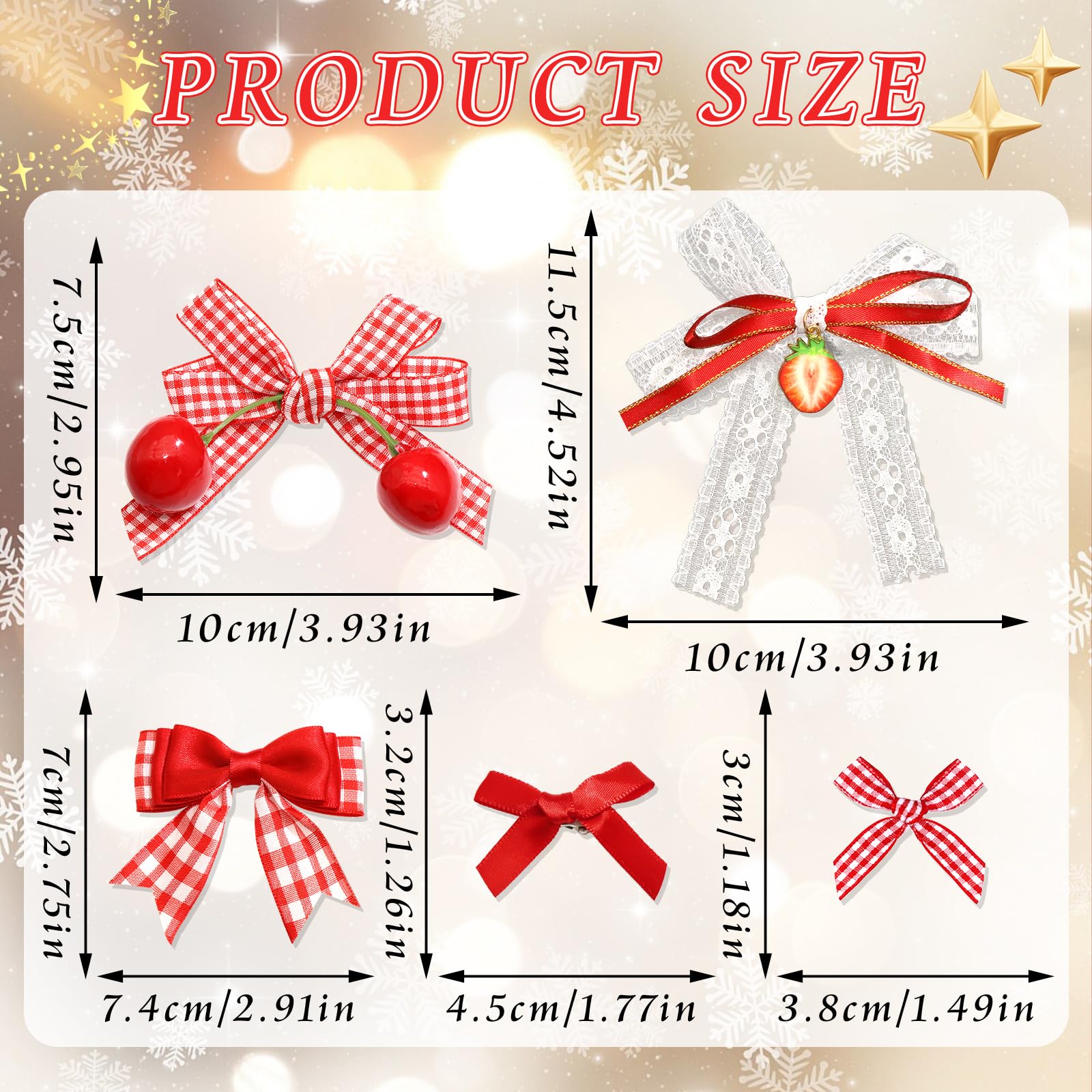 SAWINDA strawberry-cherry-bow-clip red-satin-bow soft, skin-friendly wear