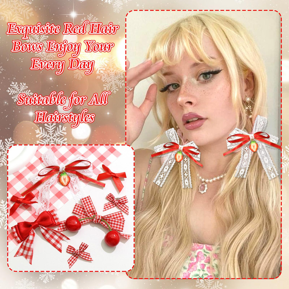 SAWINDA strawberry-cherry-bow-clip hair-on-wear demonstrates secure all-day hold