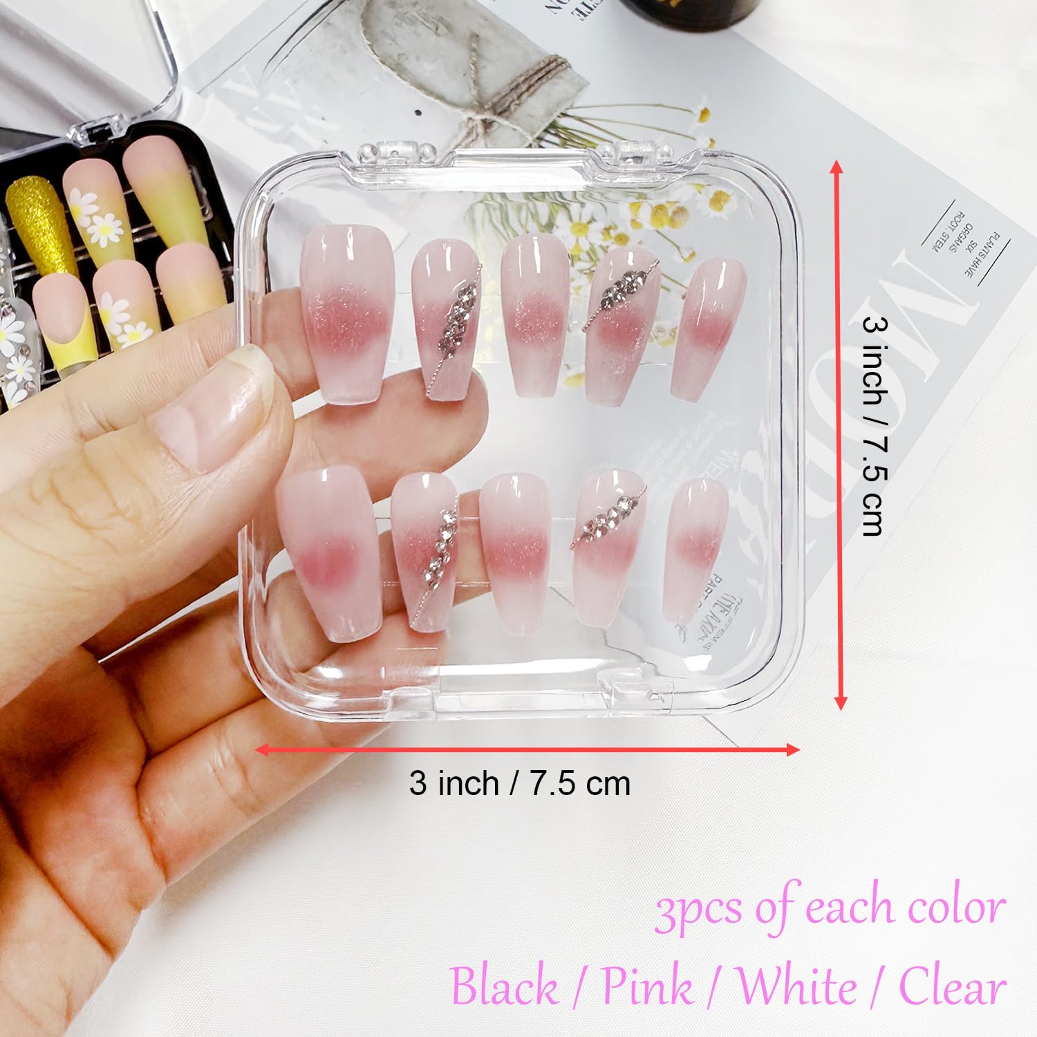 Sawvolker press-on nail box with pink lid, colorful base color display for themes