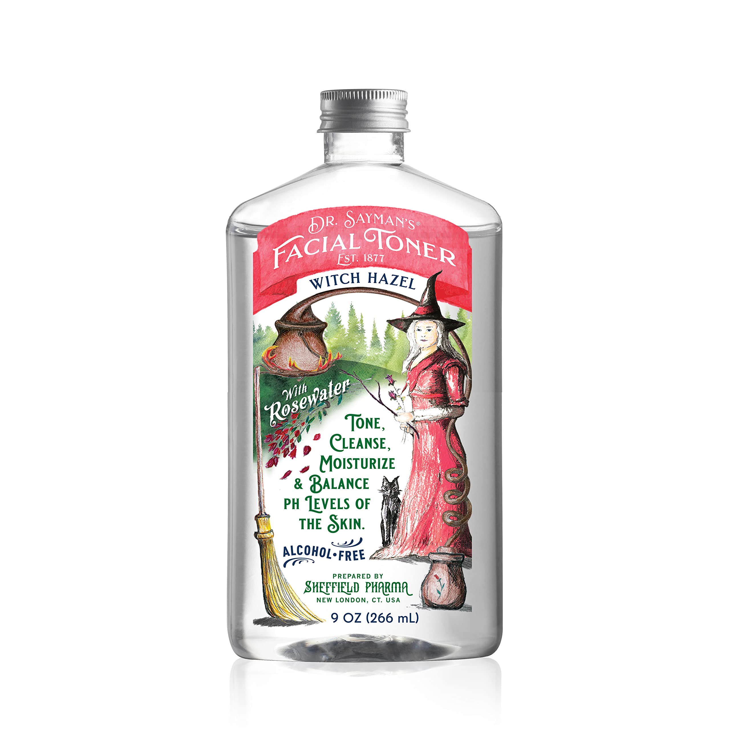Sayman Salve facial toner bottle front promotes balanced skin after cleansing.