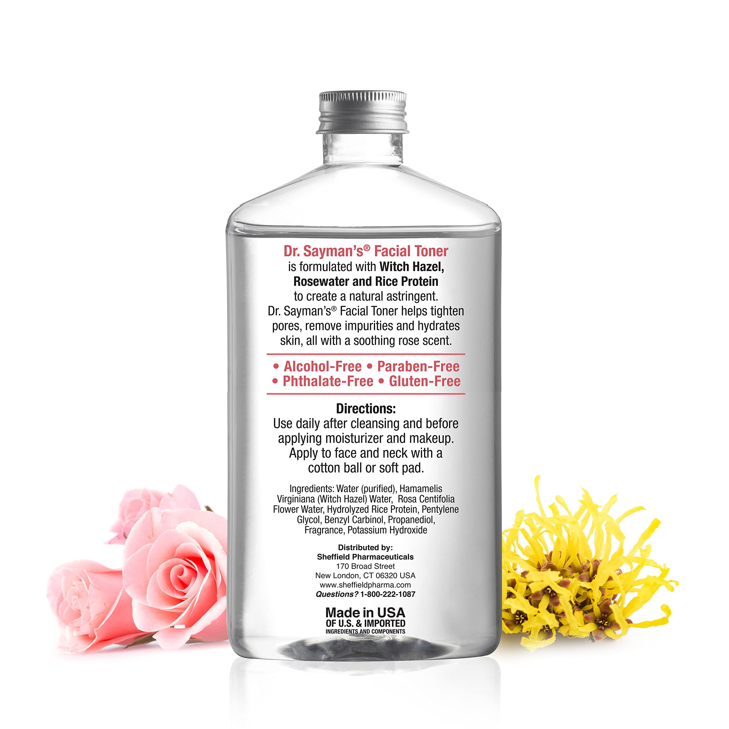 Sayman Salve toner bottle pour emphasizing alcohol-free refreshment.