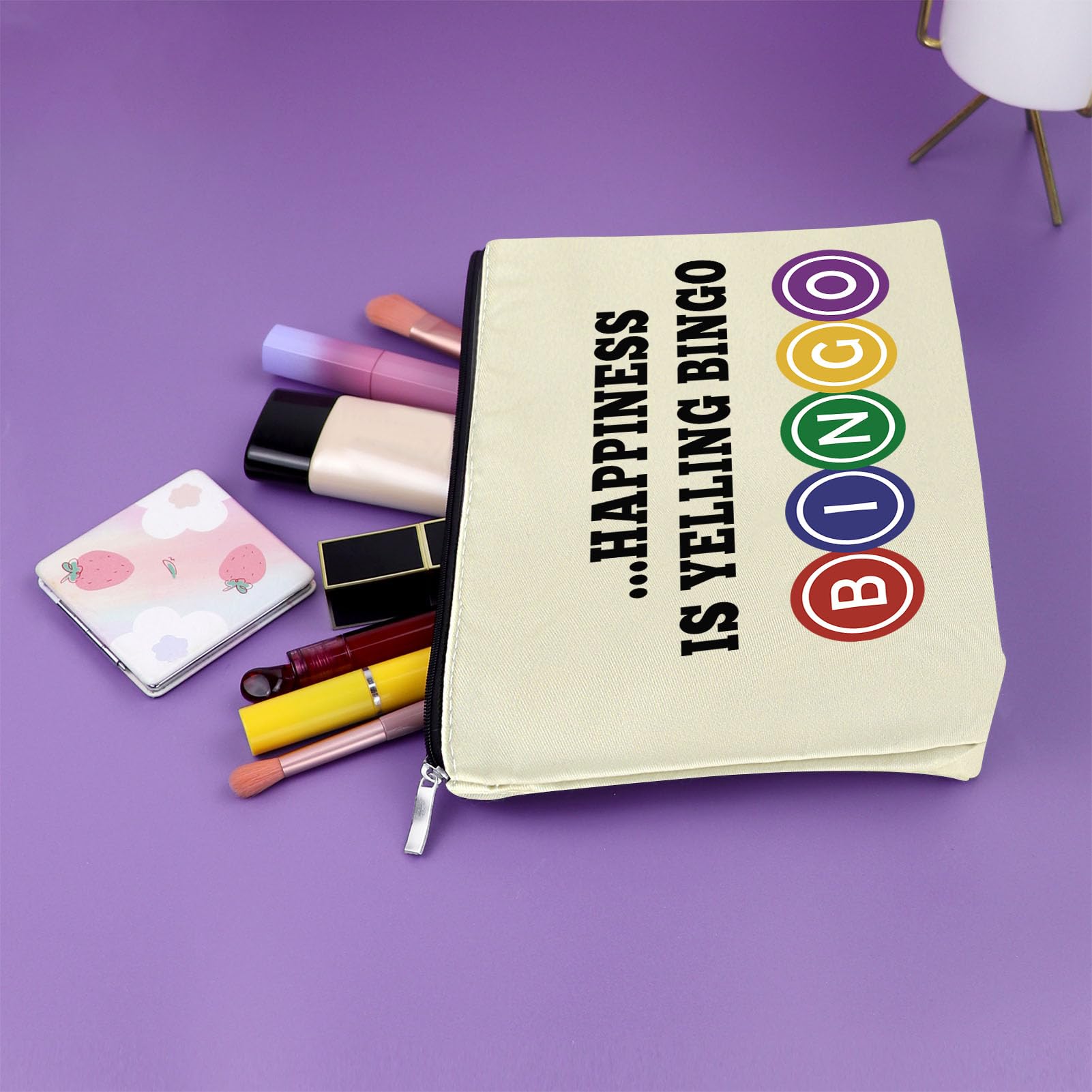 Sazuwu bingo gifts makeup bag multiuse case doubles as electronics organizer.