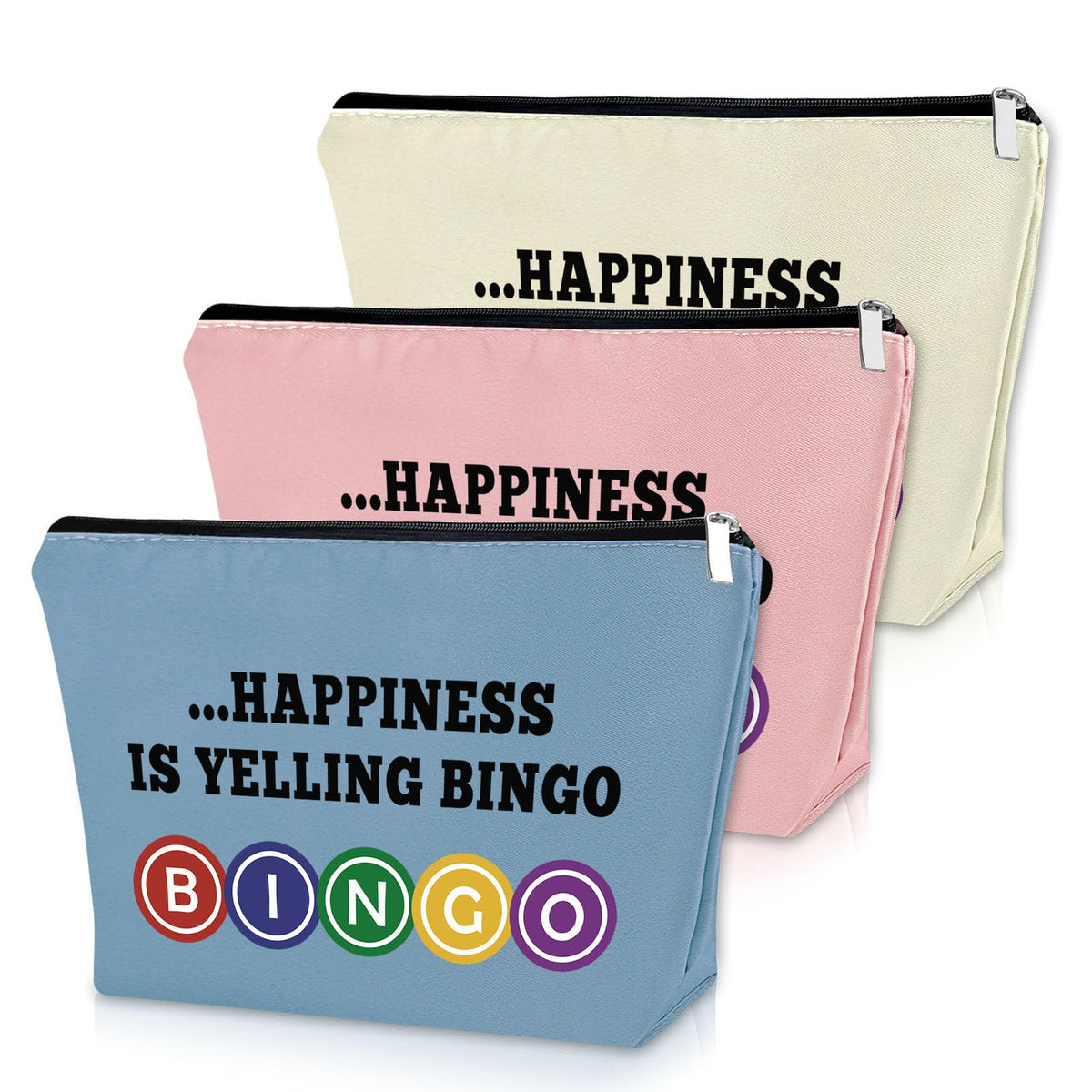 Sazuwu bingo gifts makeup bag set in blue pink beige supports organized travel cosmetics.