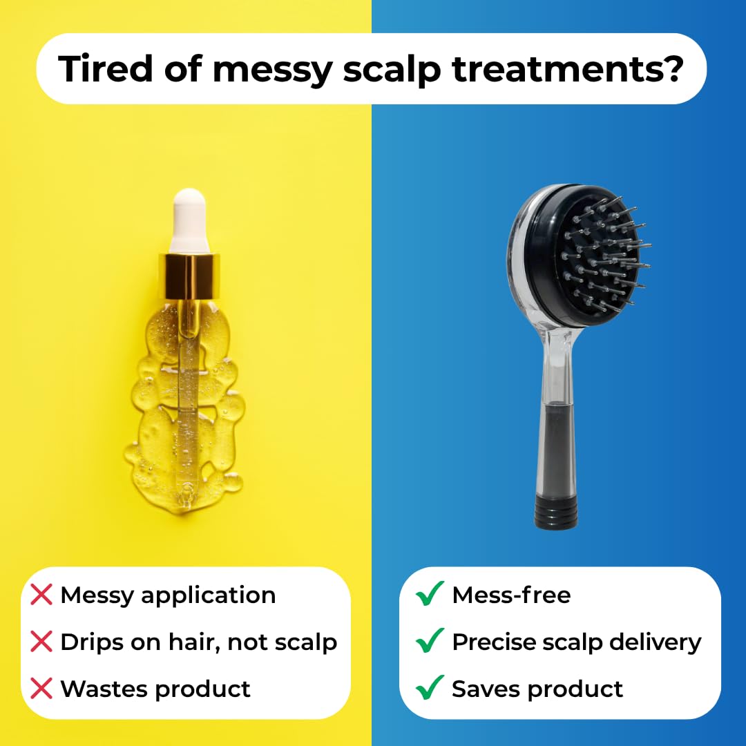 Scalp Direct 60ml capacity brush container emphasizes fewer refills.