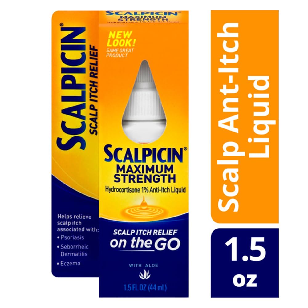Scalpicin maximum-strength hydrocortisone liquid bottle provides fast anti-itch relief.