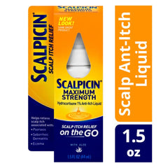 Scalpicin maximum-strength hydrocortisone liquid bottle provides fast anti-itch relief.