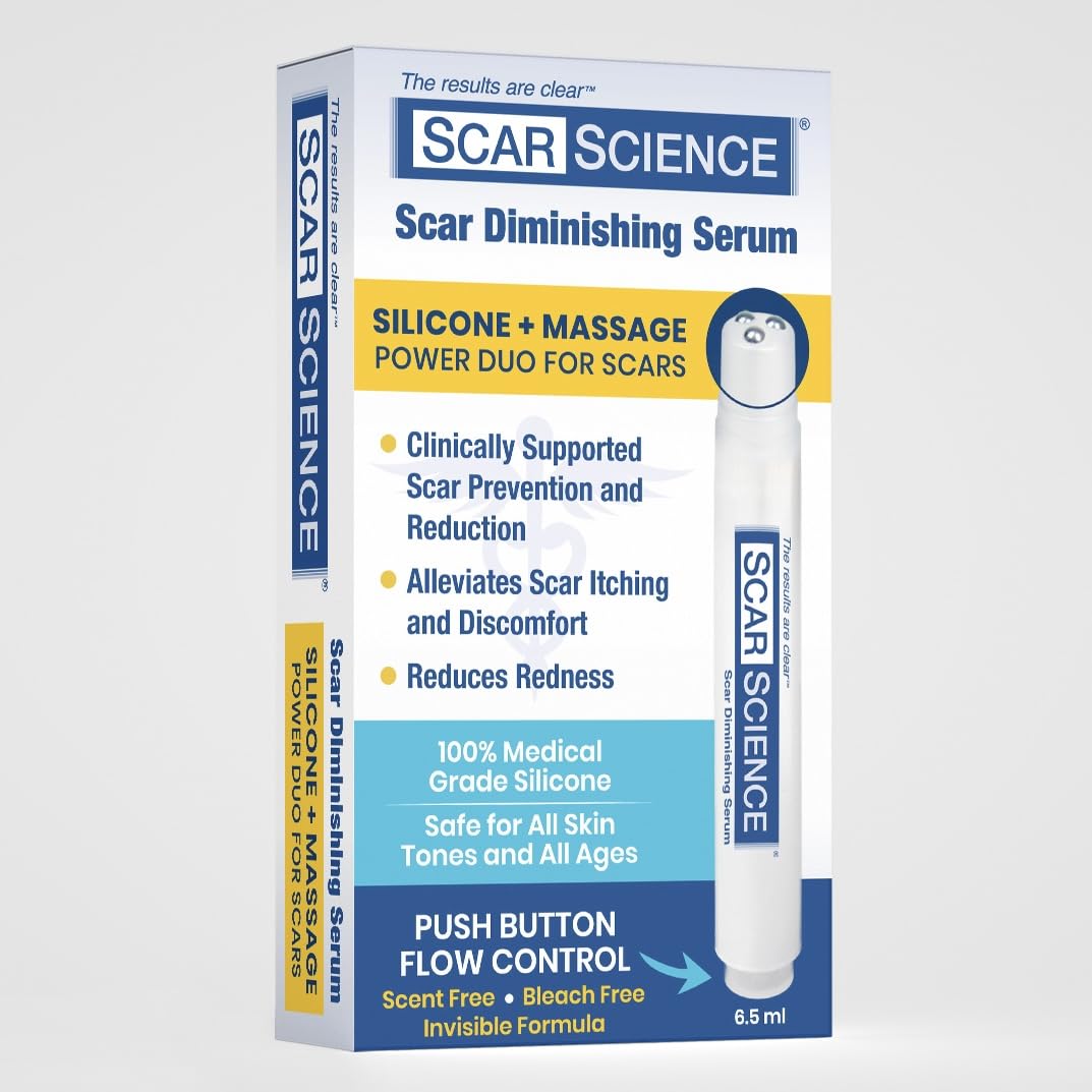 ScarScience 100% silicone scar gel with roller-application for even scar care.