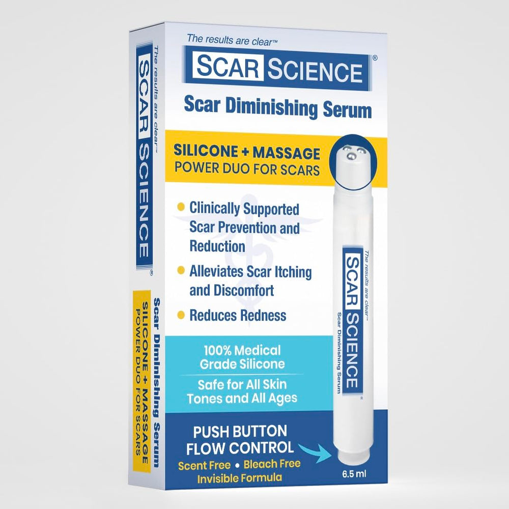 ScarScience 100% silicone scar gel with roller-application for even scar care.