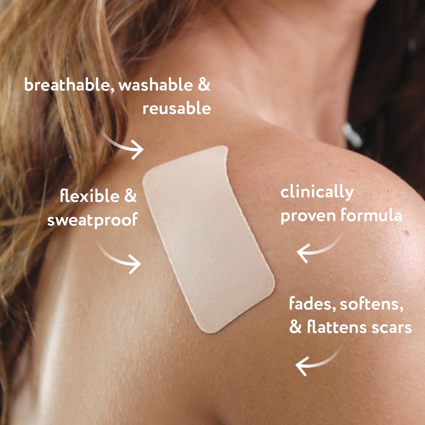 ScarAway Advanced Silicone Scar Sheets pack back shows travel-friendly, long-lasting scar support.