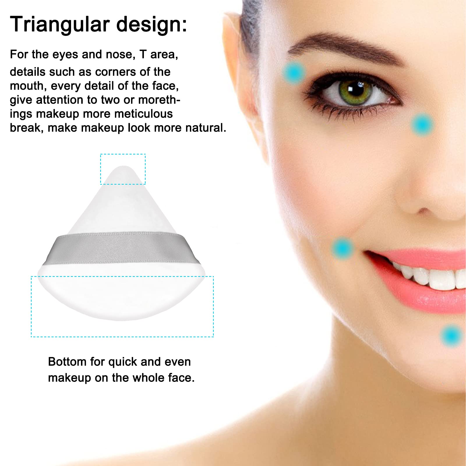 Scartink triangle powder puff ergonomic band grip improves control during makeup application.