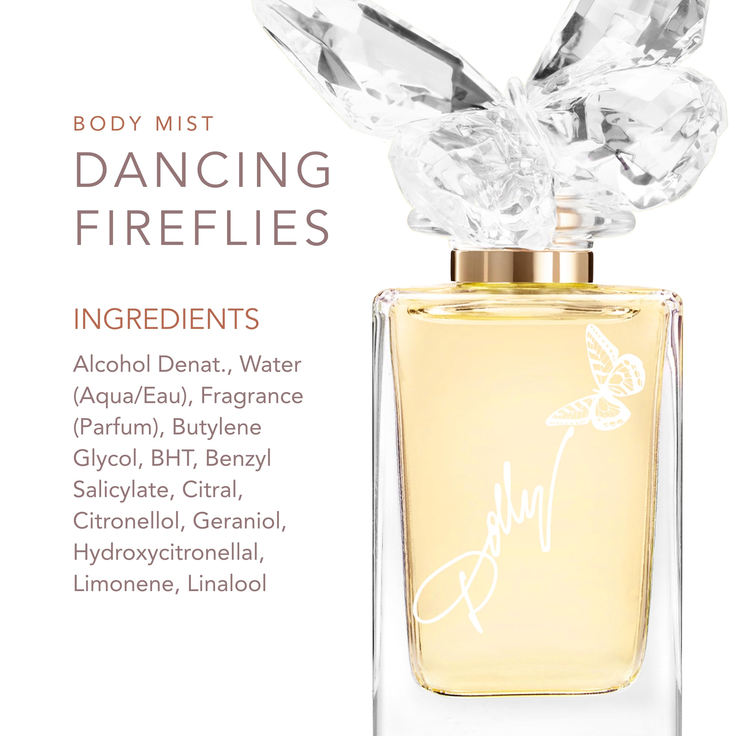 SCENT BEAUTY Dolly Parton eau de toilette flacon captures butterfly-inspired design for desk décor.